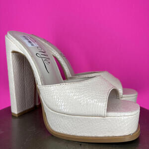 So Me Snake Embossed Faux Leather High Heel Mule Platform Sandal US 7.5